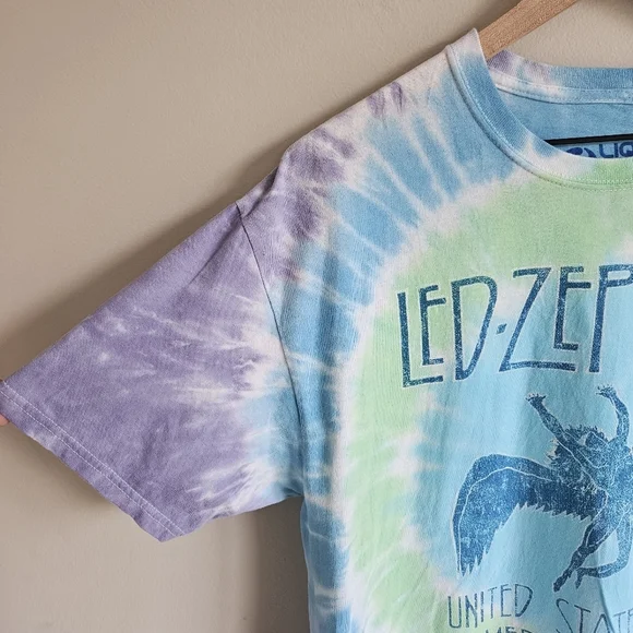 Liquid Blue Tie Dye Led Zeppelin USA 1977 Short Sleeve T Shirt - Picture 5 of 10